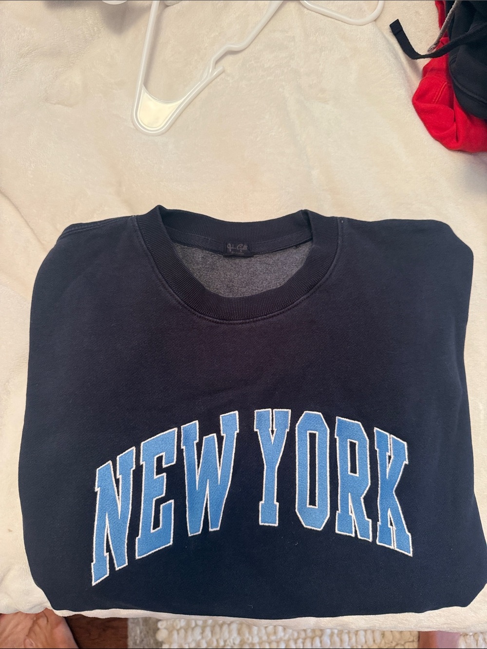 Brandy Melville Navy Crewneck with Light Blue 'New York' Arch